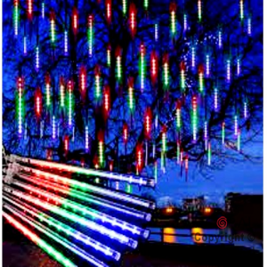 LLUVIA DE LUCES LED EXTERIOR PARA ARBOLES Y LED METEORO MULTICOLOR 8 TUBOS